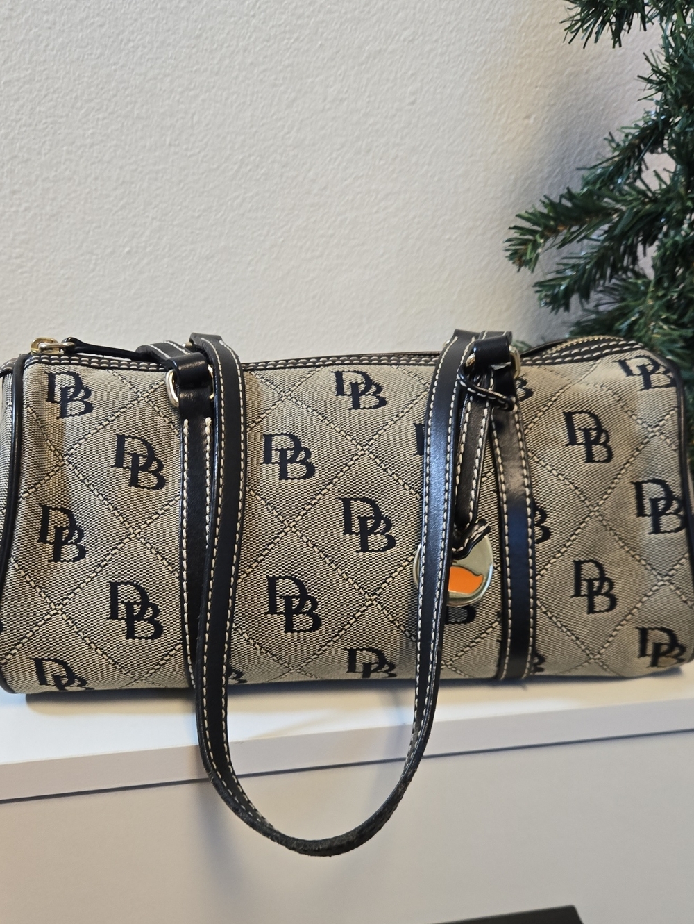 Dooney & Bourke Beige and Black Mini Barrel Bag